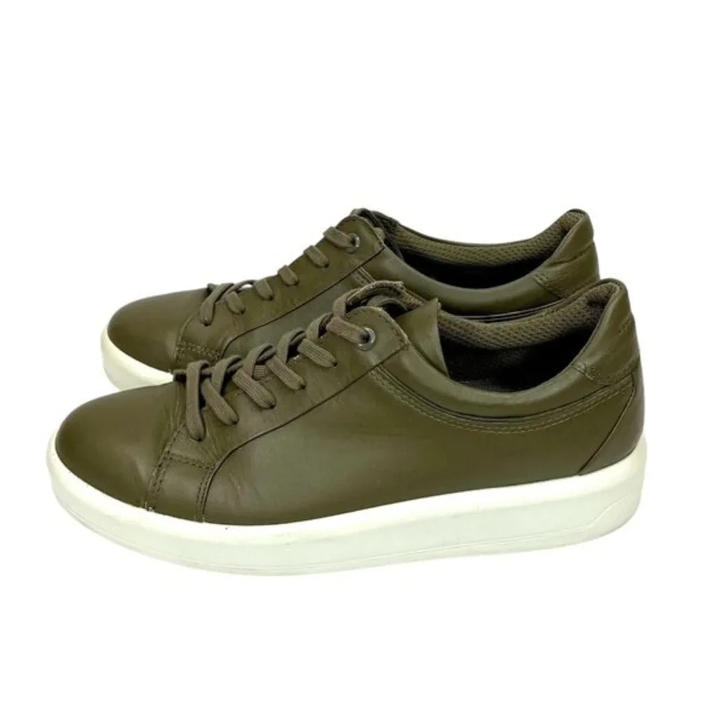 ECCO Soft 9 II Sneakers Leather Tarmac Olive Green SZ 39 EU 8-8.5 US